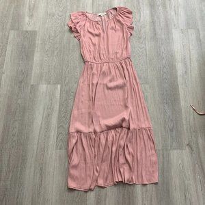 Loft Long Baby Pink Silk Dress - Size S